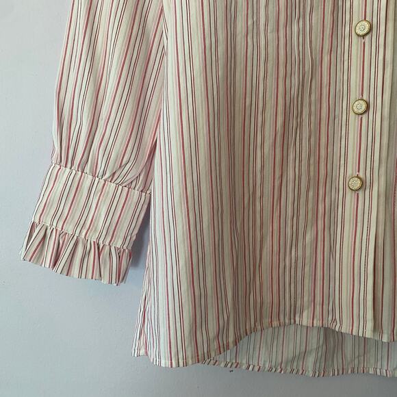 BURU Cream Pink Stripe Button Down Blouse Peter Pan Collar Women's size Medium - Picture 4 of 9